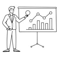 Flat Sales manager analyzing glossy sales data concept as A sales manager stands before a large glossy sales dashboard analyzing key performance indicators The background is clean Cleans vector