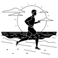 Flat Runner on a Glossy Beach at Sunset concept as A runner sprinting along a glossy beach with the sun setting on the horizon creating a golden glow on the sand The scene capture Cleans vector