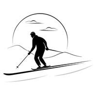 Flat Skier on Glossy Snow Covered Slope at Dusk concept as A skier descending a glossy snow covered slope at dusk with the fading light creating a serene and beautiful scene The g Cleans vector