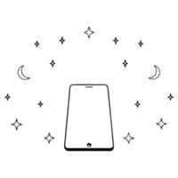 Flat Smartphone on Holographic Background with Moon and Stars concept as A smartphone lies on a holographic background with glowing moons and stars surrounding it representing Mid Cleans Set 2 vector