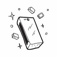 Flat Smartphone with holographic app icons hovering above copy space below concept as A high angle shot of a sleek smartphone with holographic app icons floating just above the scr Cleans vector