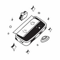 Flat Smartphone on Holographic Background with Moon and Stars concept as A smartphone lies on a holographic background with glowing moons and stars surrounding it representing Mid Cleans Set 3 vector