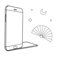 Flat Smartphone with Holographic Fan and Moon concept as A smartphone placed on a white surface with a holographic fan and moon hovering above representing Mid Autumn symbols Came Cleans Set 2 vector