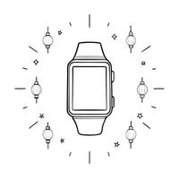 Flat Smartwatch on Holographic Background with Lanterns concept as A smartwatch placed on a holographic background with glowing lanterns surrounding it representing the Mid Autumn Cleans Set 2 vector