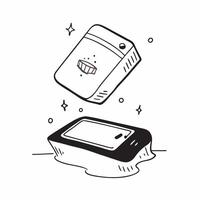 Flat Smartphone with holographic whiskey glass floating above isolated on white with copy space concept as A smartphone lies on a white surface with a holographic whiskey glass ico Cleans vector
