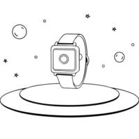 Flat Smartwatch with Holographic Moon and Stars concept as A smartwatch on a glossy white surface with holographic moons and stars floating above it symbolizing the Mid Autumn Fest Cleans Set 2 vector