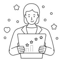 Flat Social media analyst reviewing glossy engagement metrics concept as A social media analyst is focused on glossy engagement metrics displayed on a tablet The background is vib Cleans vector