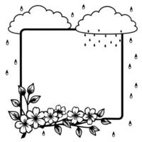 Flat Spring Blossoms and Rain Border Frame with Copy Space concept as A border frame featuring spring blossoms and light rain on opposite sides with ample copy space in the middle Cleans Set 2 vector