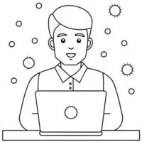 Flat Software engineer developing glossy data driven applications concept as A software engineer is seated at a desk developing glossy data driven applications on a laptop The bac Cleans vector