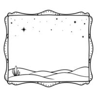 Flat Starry Sky and Desert Border Frame with Copy Space concept as A border frame with a starry sky and desert landscape at opposite ends offering generous copy space in the center Cleans Set 2 vector