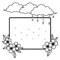 Flat Spring Blossoms and Rain Border Frame with Copy Space concept as A border frame featuring spring blossoms and light rain on opposite sides with ample copy space in the middle Cleans vector