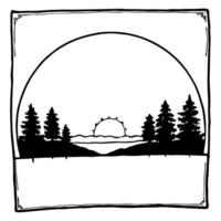 Flat Sunset and Silhouetted Trees Border Frame with Copy Space concept as A border frame with a sunset and silhouetted trees on either side offering generous copy space in the cent Cleans vector
