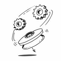 Flat Suspended digital gear with rotating elements on an isolated white background concept as A digital gear floating in mid air with smaller gears rotating around it all isolated Cleans vector
