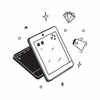 Flat Tablet with floating holographic cocktail icons with ample copy space concept as A tablet is set on a white background with two holographic cocktail icons hovering above it T Cleans vector