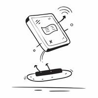 Flat Suspended smart device with holographic display on an isolated white background concept as A smart device floating mid air with a holographic display projecting from it all is Cleans vector