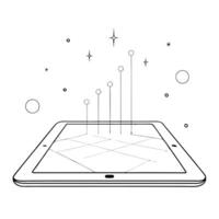 Flat Tablet with holographic heat map and data markers concept as A tablet on a white surface displays a holographic heat map with floating data markers The glossy glowing element Cleans vector