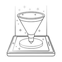 Flat Tablet with holographic funnel and data points concept as A tablet on a white background displays a holographic funnel with floating data points descending through it The glo Cleans vector