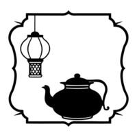 Flat Teapot and Lantern Border Frame with Copy Space concept as A border frame featuring a teapot and lantern at opposite ends with ample copy space in the center Happy Mid Autumn Cleans vector