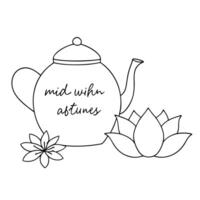 Flat Teapot and Lotus with Mid Autumn Wishes concept as A illustration of a traditional teapot and lotus flower with Mid Autumn Wishes wording below isolated on a white back Cleans vector