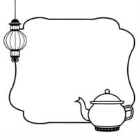 Flat Teapot and Lantern Border Frame with Copy Space concept as A border frame featuring a teapot and lantern at opposite ends with ample copy space in the center Happy Mid Autumn Cleans Set 2 vector