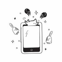 Flat Tablet with Holographic Rabbits and Lanterns concept as A tablet on a white background with holographic rabbits and lanterns around it representing Mid Autumn Festival symbols Cleans Set 3 vector