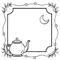 Flat Teapot and Moon Border Frame with Copy Space concept as A border frame featuring a traditional teapot and the moon on either side with copy space in the middle Mid Autumn Wis Cleans vector
