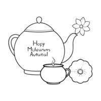 Flat Tea Pot and Mooncake with Mid Autumn Greeting concept as A illustration of a traditional teapot and mooncake with Happy Mid Autumn Festival greeting text isolated on a Cleans vector