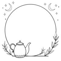 Flat Teapot and Moon Border Frame with Copy Space concept as A border frame featuring a traditional teapot and the moon on either side with copy space in the middle Mid Autumn Wis Cleans Set 4 vector