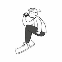 Flat Teenager enjoying a soda while sitting on a skateboard at a skatepark concept as A candid shot of a teenager sipping a soda while sitting on a skateboard at a skatepark The c Cleans vector