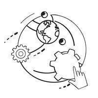 Flat of isolated globe and gears with the word Globalization concept as A design showing a globe surrounded by gears with the word Globalization prominently displayed Cleans vector