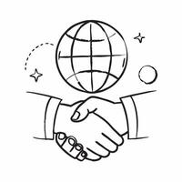 Flat of isolated globe and handshake with the word Collaboration concept as A design featuring a globe and a handshake with the word Collaboration prominently display Cleans vector