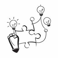 Flat of isolated puzzle pieces and light bulb with the word Innovation concept as A design showing isolated puzzle pieces combined with a light bulb representing the Cleans vector