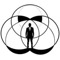 Flat Venn diagram with floating intersections concept as A Venn diagram with intersections floating slightly above the white background isolated The design represents the analysis Cleans Set 2 vector