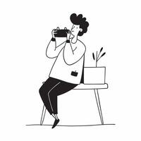 Flat Woman enjoying a cup of tea while reading a book in a quiet park concept as A candid shot of a woman sitting on a bench enjoying a cup of tea while reading a book in a quiet p Cleans vector