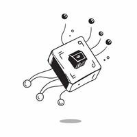 Floating AI chip with glowing circuits on an isolated white background concept as A futuristic AI chip hovering mid air with glowing circuits extending outward creating a sense of Cleans vector