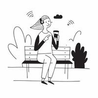 Flat Young woman enjoying a smoothie while sitting on a park bench concept as A candid shot of a young woman enjoying a smoothie while sitting on a park bench The camera captures Cleans vector