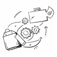 Floating briefcase and gears with Operational Marketing text concept as A dynamic illustration of a floating briefcase and gears with the text Operational Marketing The des Cleans vector