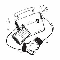 Floating briefcase and handshake with Business Partnership text concept as A sleek design showcasing a floating briefcase and handshake with the text Business Partnership T Cleans vector