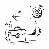 Floating briefcase and target with Goal Achievement text concept as A sleek illustration of a floating briefcase and target with the text Goal Achievement The design is iso Cleans vector