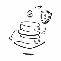 Floating coin stack and shield with Financial Security text concept as A illustration of a floating coin stack and shield with the text Financial Security The elements hove Cleans vector