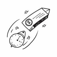 Floating dollar bill and clock with Time is Money text concept as A sleek illustration featuring a floating dollar bill and clock with the text Time is Money The design is Cleans vector