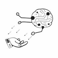 Floating digital brain with neural interfaces on an isolated white background concept as A digital brain floating mid air connected to neural interfaces glowing softly all isolated Cleans vector