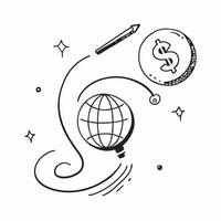 Floating dollar sign and globe with International Finance text concept as A sleek illustration featuring a floating dollar sign and globe with the text International Finance Cleans vector