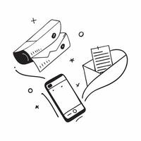 Floating envelope and smartphone with Email Marketing text concept as A dynamic illustration of a floating envelope and smartphone with the text Email Marketing The design Cleans vector