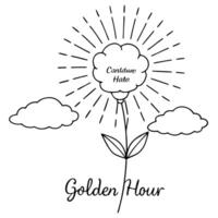 Floating Flower Petal and Sun Ray with Golden Hour Text concept as A flower petal and sun ray floating together in mid air with Golden Hour text subtly included at the bottom The Cleans vector