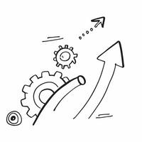 Floating gears and upward arrow with the word Progress concept as A design featuring gears and an upward arrow defying gravity with the word Progress prominently displayed Cleans vector