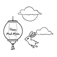Floating Lantern and Rabbit with Happy Mid Autumn Text concept as A lantern and rabbit floating in mid air with Happy Mid Autumn text isolated on a white background The design sug Cleans vector