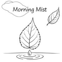 Floating Leaf and Dew Drop with Morning Mist Text concept as A single leaf and dew drop appearing to float in mid air with Morning Mist text subtly included at the bottom The elem Cleans vector