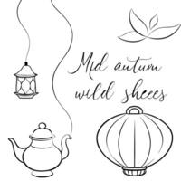 Floating Lantern and Teapot with Mid Autumn Wishes Text concept as A floating lantern and teapot with Mid Autumn Wishes text isolated on a white background The design emphasizes t Cleans Set 2 vector