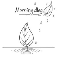 Floating Leaf and Water Droplet with Morning Dew Text concept as A leaf and water droplet appearing to float in mid air with Morning Dew text subtly included at the bottom The ele Cleans vector